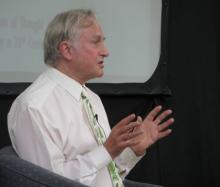 Richard Dawkins addressing the World Humanist Congress on Aug. 11, 2014, in Oxford, England. Photo via Brian Pellot/RNS.
