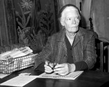 Dorothy Day head of Catholic Worker inside the worker office. (Photo by Judd Mehlman/NY Daily News via Getty Images.) Dorothy Day. Getty Images.