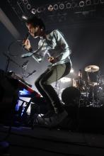 Lead singer Michael Angelakos is feeling it at the 9:30 club on Tuesday night. Brandon Hook / Sojourners Brandon Hook / Sojourners