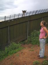 Maryada Vallet stands in Nogales, Mexico, pondering this wall.
