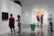 Patrons peruse the artwork at New York’s Museum of Biblical Art. Photo via Gina Fuentes Walker / RNS Photo via Gina Fuentes Walker / RNS