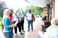 Lay evangelists review their visit to a Washington, D.C.-area nursing home. RNS photo by Adelle M. Banks RNS photo by Adelle M. Banks