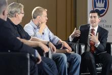 Ethics & Religious Liberty Commission President Russell Moore, right, leads a June 9, 2014 panel. RNS photo courtesy Paul W. Lee