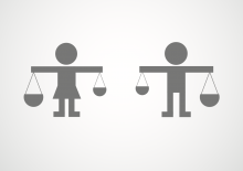 A woman and a man carry scales of justice. Image courtesy TackTack/shutterstock.