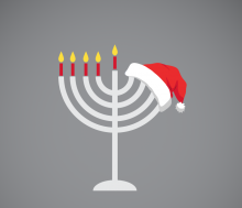 Santa hat and menorah. Image courtesy jennylipets/shutterstock.com