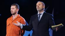 Darren Morfitt as Jesus and Keith Allen as Pontius Pilot. Image via the BBC.