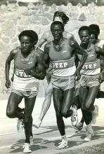 Suleiman Nyambui (center), who ran at UTEP between 1978-1982 and won the silver 
