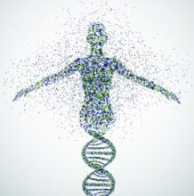 Abstract model of woman made from DNA molecules illustration courtesy RNS/shutterstock.com