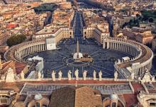 Looking down over Piazza San Pietro in Vatican City. Photo via Banauke/shutterstock.com.