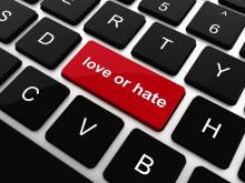 We can respond to online discussions with love or hate. soliman design/Shutterstock.com soliman design/Shutterstock.com