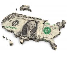 The United States made from a $1 bill. Image via AuntSpray/shutterstock.com