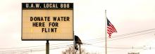 Sign at UAW local asking for donations for Flint, Jan. 27