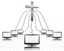 A cross plugged into computer screens. Illustration courtesy Bruce Rolff/shutterstock.com A cross plugged into computer screens. Illustration courtesy Bruce Rolff/shutter