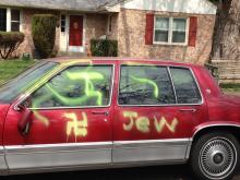 A car in Alexandria,Virginia was spray-painted with swastikas and “Jew” in bright yellow paint. Photo courtesy RNS. Photo courtesy RNS.