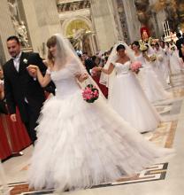 Pope Francis officiated the weddings of 20 couples at St. Peter’s Basilica in September 2014. Photo via Cathleen Falsani / RNS Photo via Cathleen Falsani / RNS