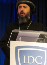 Bishop Angaleos speaks at the inaugural summit of In Defense of Christians. Photo via Lauren Markoe/RNS.