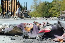 Tattered prayer rugs are among the remains of what was once a mosque in Joplin, Mo. RNS photo by Kellie Kotraba/Columbia FAVS RNS photo by Kellie Kotraba/Columbia FAVS