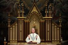 Father Warren Hall gives Mass at Seton Hall on February 14, 2014. Photo via Frances Micklow / The Star-Ledger / RNS Photo via Frances Micklow / The Star-Ledger / RNS
