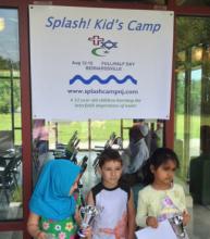 Children from Islamic Society of Basking Ridge, N.J., under the sign for Spalsh! Kid's Camp. Photo via RNS/courtesy Betsy LaVela