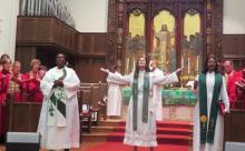 Rev. Ginger Gaines-Cirelli, new pastor at Foundry United Methodist Church, preaches on July 27. RNS photo by Adelle M. Banks Religion News Service photo by Adelle M. Banks