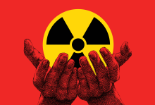 Illustration by Matt Chase Illustration of hands holding a nuclear radiation symbol as they would a paten