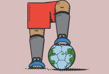 Illustration by Michael George Haddad Illustration of a soccer player's foot resting on top of a globe-printed soccer ball