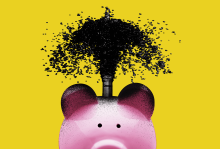 Illustration by Matt Chase Illustration of a oil spraying from the top of a piggy bank