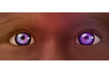 Illustration by Alex William Illustration of two piercing blue-purple child-like eyes