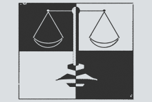 Illustration by Michael George Haddad Illustration of justice scales within different squares of a black-and-white checkerboard