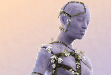 Illustration by Kylan Luginbuhl An graphic illustration of human body chest-up that looks like a statue. The statue body has cracks in it, and in the cracks are growing white flowers and moss and green grass.