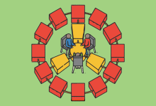 Illustration by Michael George Haddad Illustration of connected blocks arranged in a circle that form a negotiating table at the center