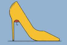Illustration by Michael George Haddad Illustration of a small red umbrella in the arch of a yellow stiletto