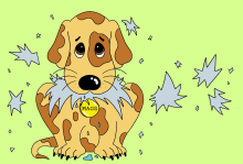 Illustration by Melanie Lambrick Illustration of a guilty-looking dog covered in paper shreds with a collar that says "Mags"