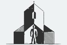 Illustration by Michael George Haddad Illustration of human figure within a church building created with black and white blocks