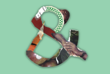 The image shows the ampersand symbol made out of a collage of magazine strips. 