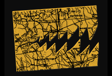 Illustration by Matt Chase A map is cut out to look like a pac man with chomping, sharp teeth.
