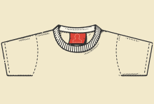 Illustration by Michael George Haddad Illustration of the silhouette of a t-shirt with a red tag featuring a human outline