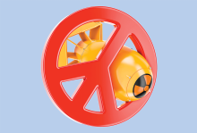AlexLMX / iStock An illustration of a nuclear weapon colliding with a peace sign.