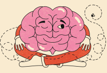 Illustration by Melanie Lambrick An illustration of a brain sitting cross-legged on the floor with one eye closed and the other open, distracted by a fly buzzing around the room.