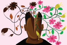 Dusan Stankovic / Getty Images An illustration of a head opening in half, with flowers flourishing to one side and wilting on the other.