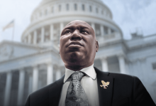 From "Civil: Ben Crump" Ben Crump, dressed in a suit, looks up and away from the camera. The U.S. Capitol is in the background.