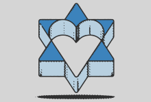 Illustration by Michael George Haddad Illustration of a star of David with a heart-shaped cutout on the inside
