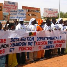 Demonstration against young marriage and female circumcision in Africa. 