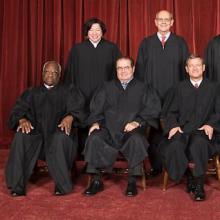The nine Supreme Court justices, public domain