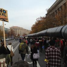 Protestors march to stop the Keystone XL Pipeline. Photo by Scot Degraf