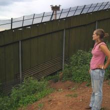 Maryada Vallet stands in Nogales, Mexico, pondering this wall.