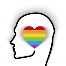 Head contour with rainbow flag in the shape of a heart. Image courtesy bymandesi
