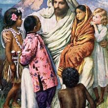 Jesus comforts the children. Image via Wylio.