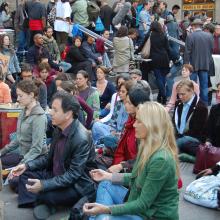Group meditation in Zuccotti Park, October 2011.  Photo by Cathleen Falsani.