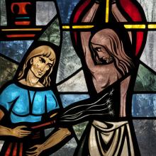 Stained glass window of Jesus scourging, Nancy Bauer / Shutterstock.com